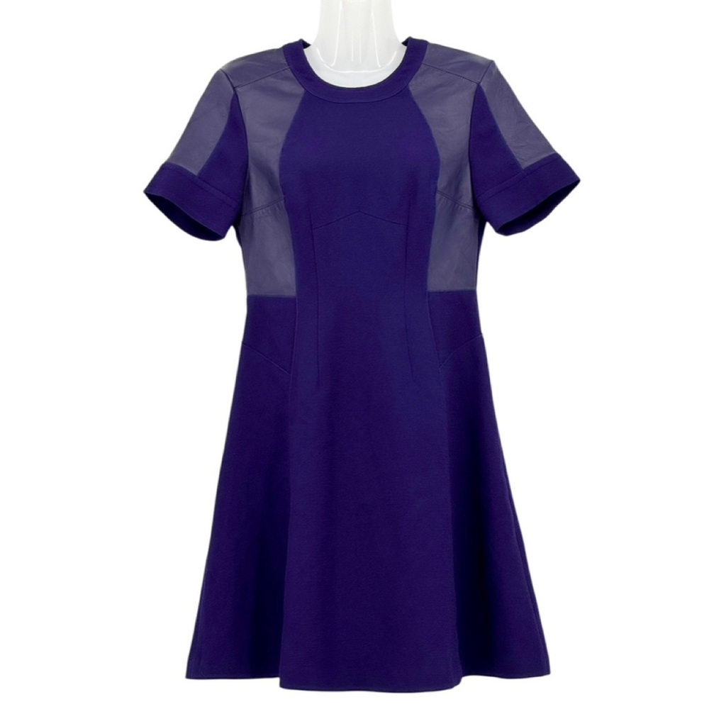 Rebecca Taylor Mod Leather Panel Short Sleeve A-Line Dress NWT